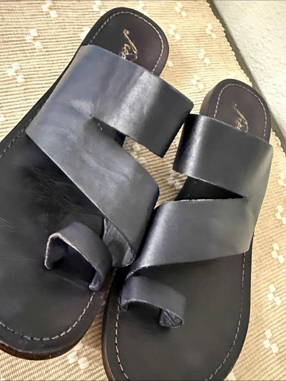 Free People Black Leather Slide Sandals